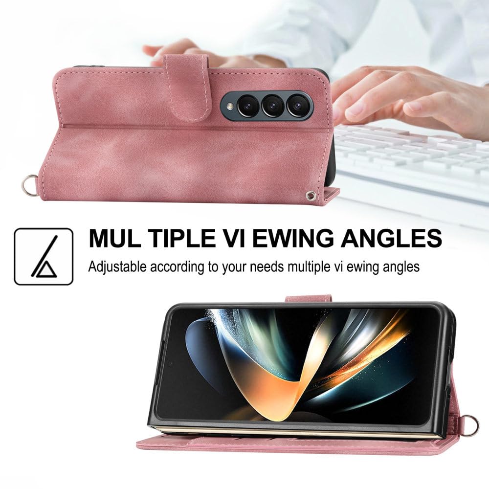 Custodia protettiva con cerniera per cordino a tracolla per Samsung Galaxy Z Fold 5 4 3 Fold5 Fold4 Fold3 5G Porta carte di credito Custodia in pelle, Nero, Per Galaxy Z Fold4
