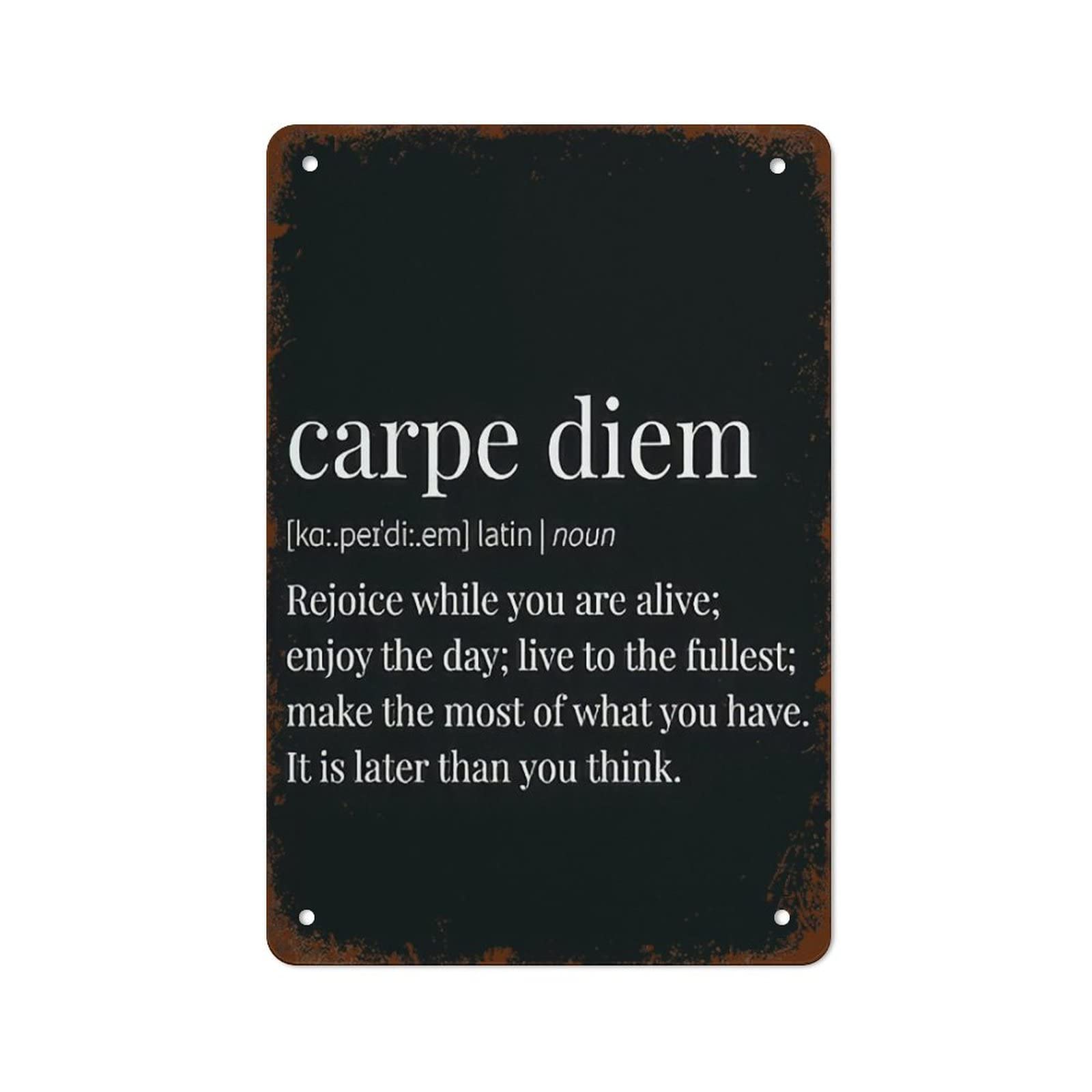 XingFox Carpe Diem Print, Carpe Diem Definition Retro Metal Tin Sign Vintage Wall Decor Tin Sign Funny Decorations for Bar Pub Cafe Farm Room Office Metal Poster 12x8in