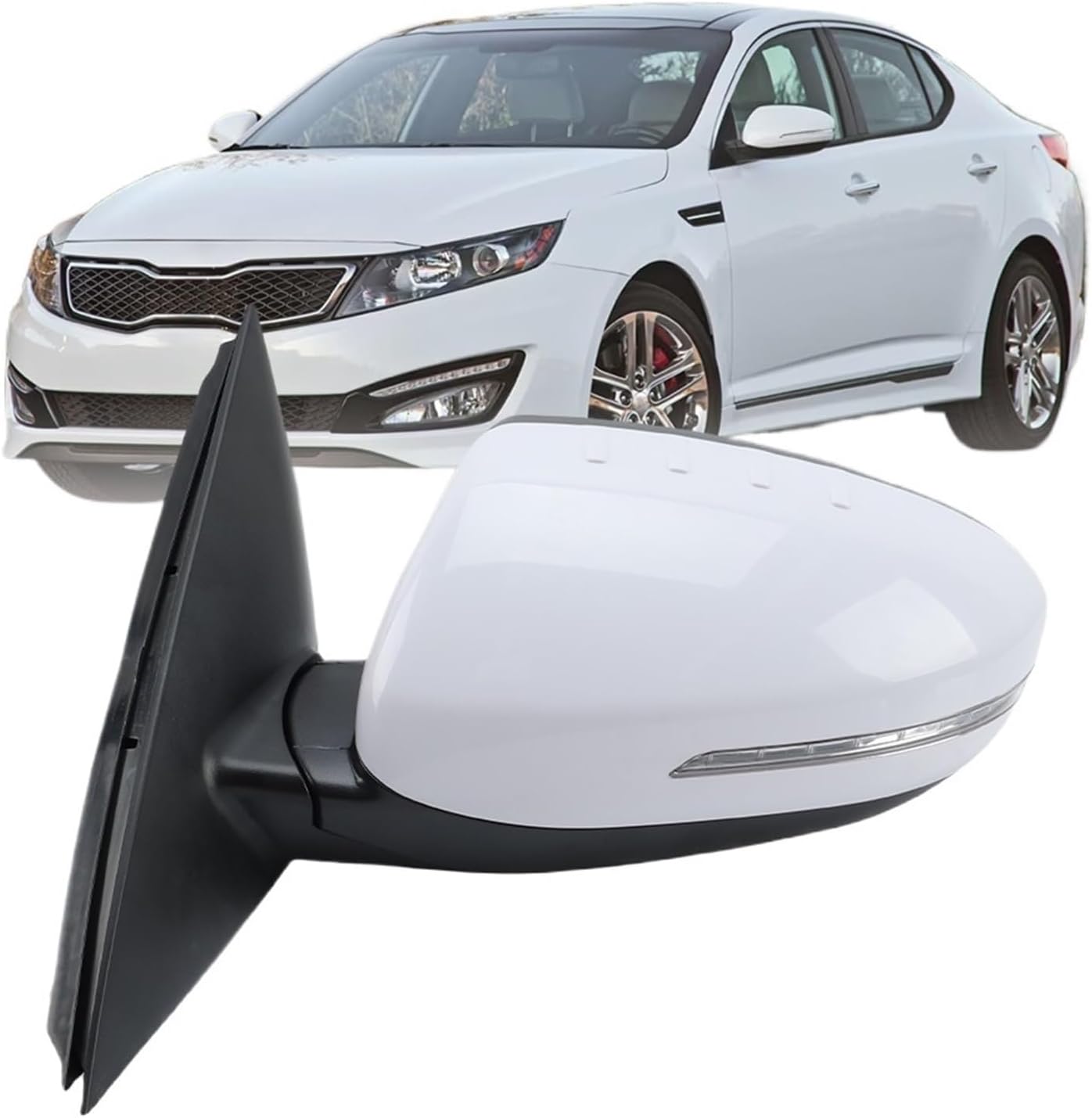 10Pins Rearview Side Mirror Assembly Compatible For Kia for Optima for Sedan 2011-2013 Primer White Power Folding Blind Spot Heated Car Accessories(1 pair) (1pc right)