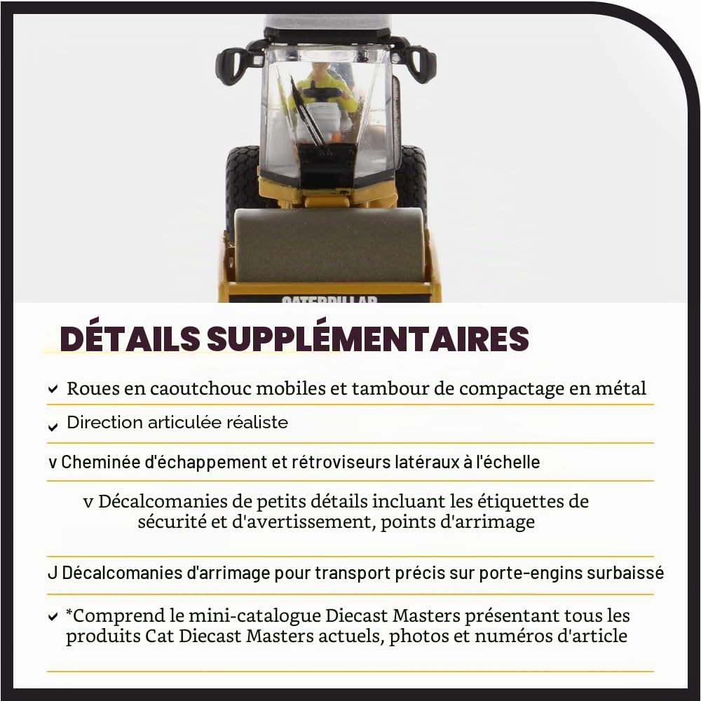 Caterpillar Diecast Masters 85246 Roller avec Bandage Lisse CS56, échelle 1/87e, env. 6,6 x 2,5 x 3,8 cm, dès 14 Ans