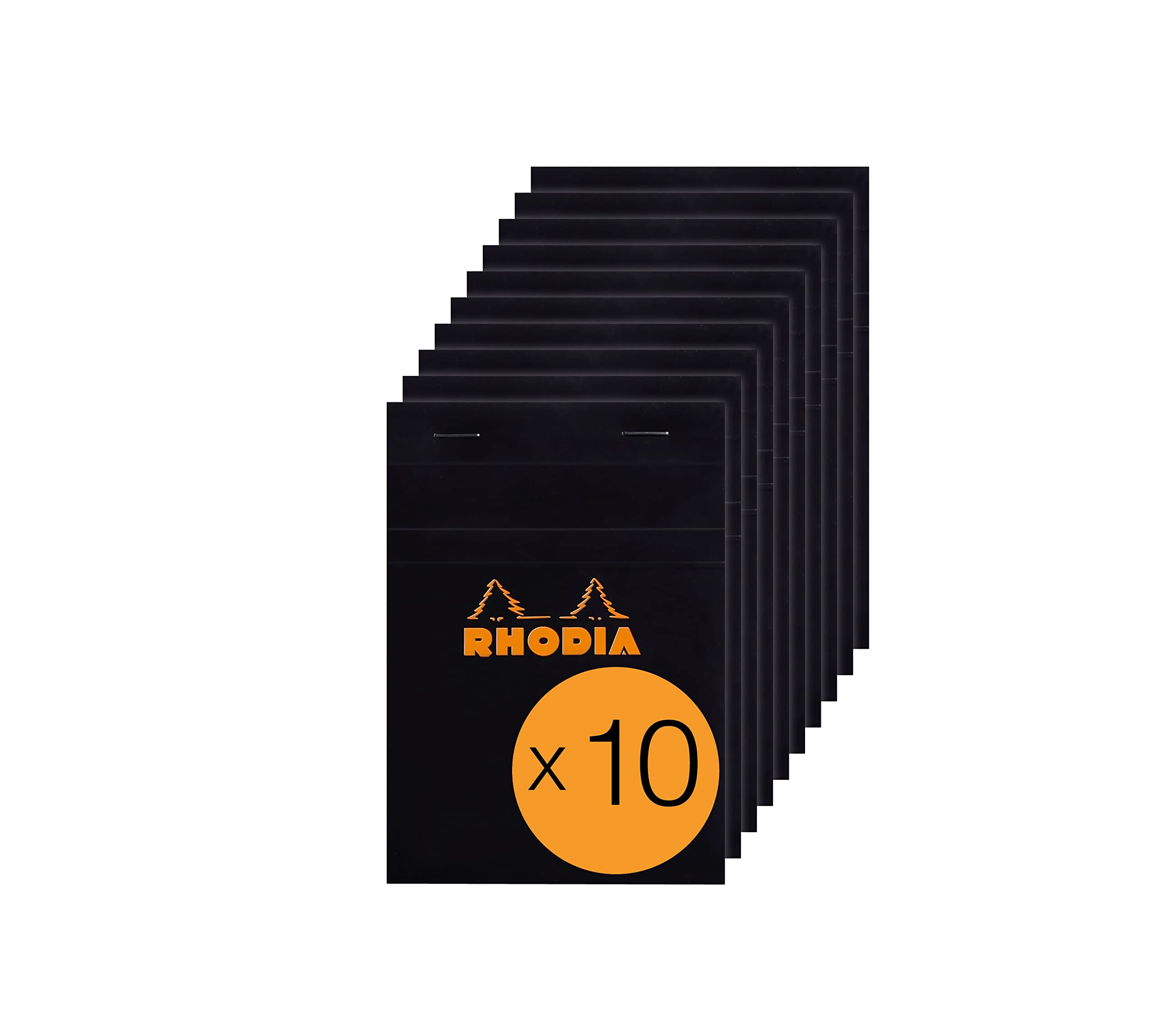 RHODIA 132009C - Bloc-Notes Agrafé N°13 Black - A6 - Petits Carreaux - 80 Feuilles Détachables - Papier Clairefontaine 80G - Couverture en Carte Enduite - Paquet de 10 blocs