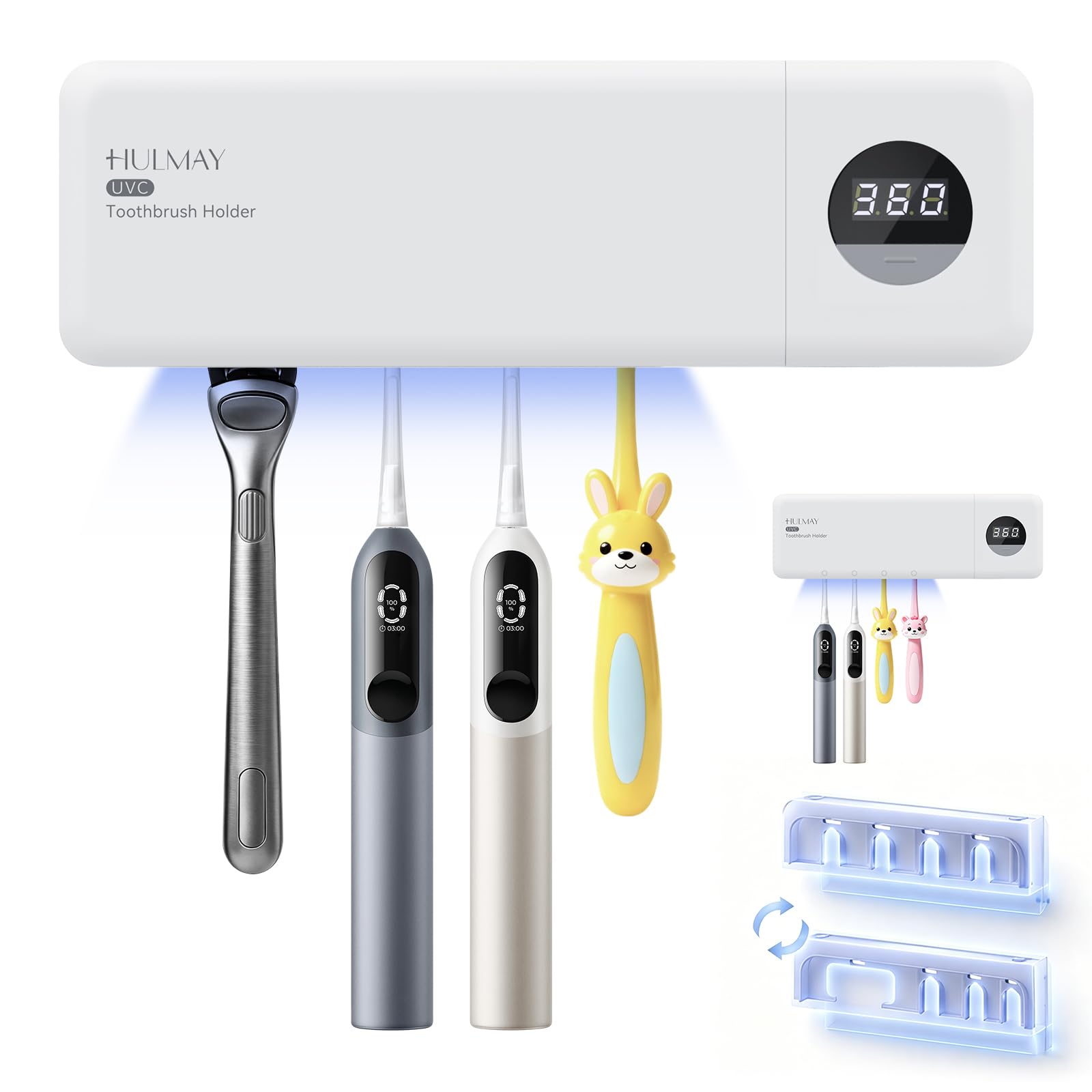 UV Toothbrush Sanitizer with Holder 4 Slots, Toothbrush &amp; Razor