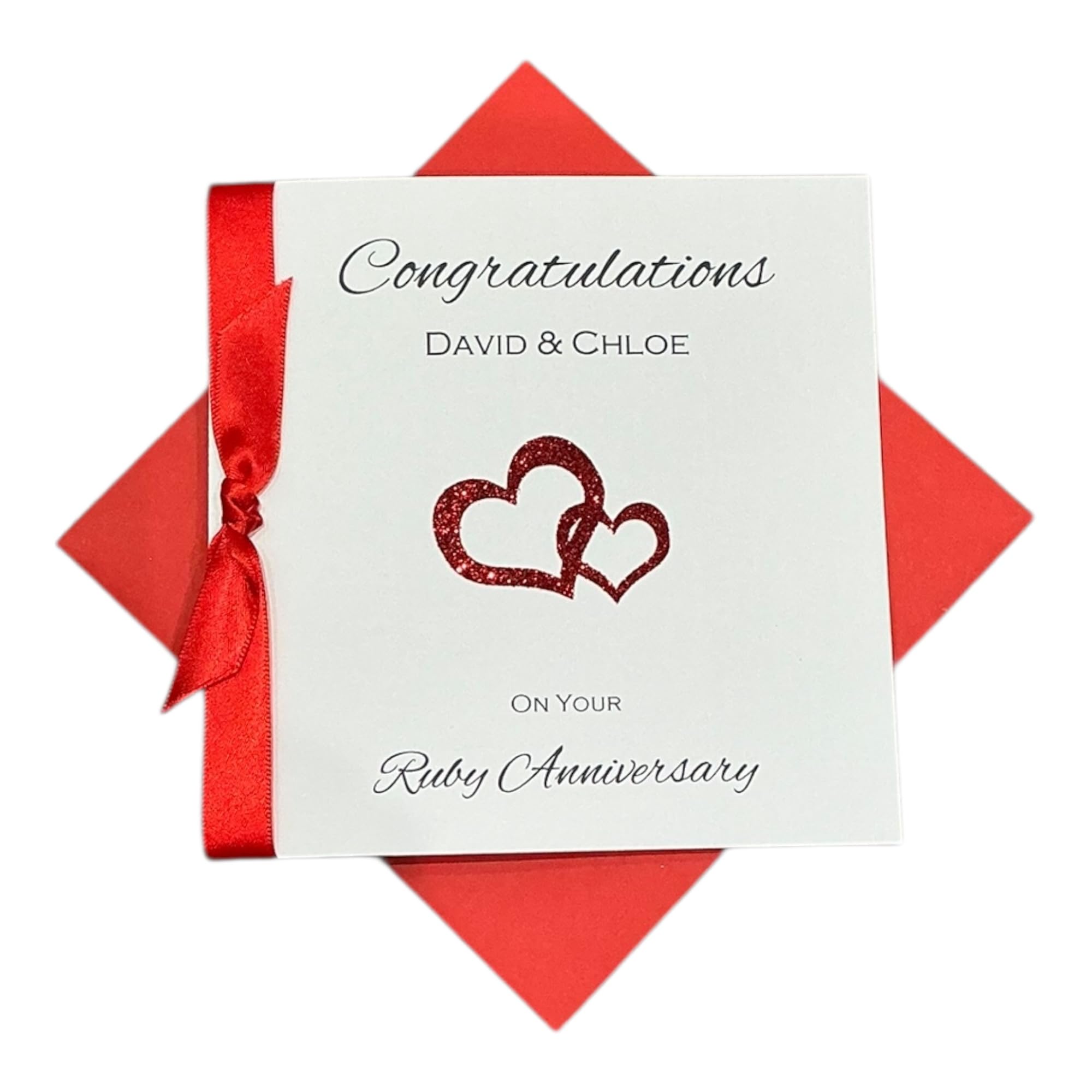 40th Wedding Anniversary Card - Ruby 40 Year Fortieth Anniversary Greeting Card, Personalised Gift for Wife, Husband, Parents, Couple Friends - Various Designs (Double Heart)