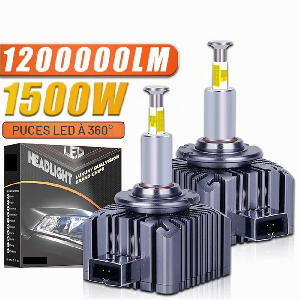 D1S D3S phare LED 360 LED HID D2S D4S Canbus D1R D2R D3R D4R 1500W ampoule xénon Turbo lampes de voiture moto lumière Plug And Play(2 pieces,30PC CSP CHIPS_D1S)