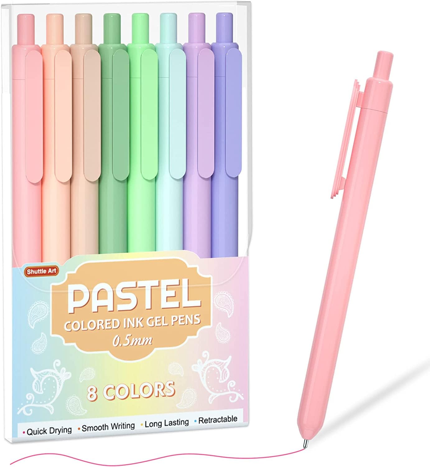 Shuttle Art Coloured Retractable Pastel Gel Ink Pens, 8 Colours Gel Writing Pens, Cute Pens 0.7mm Fine Point Quick Drying for Writing, Drawing, Journaling, Notes-Taking, School Office Home - Multicolor