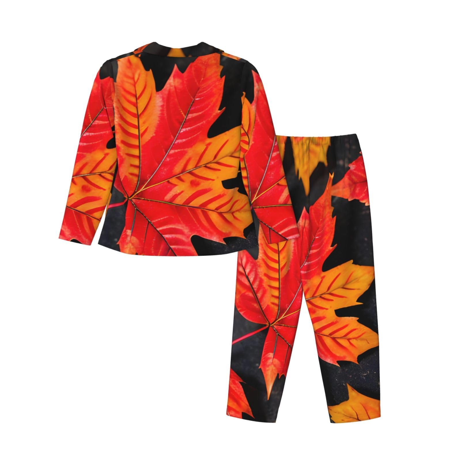 Autunno Foglie Rosse Stampa Delle Donne A Maniche Lunghe Pigiama Set Lounge Sleepwear Accogliente Nightwear Loungewear Tutti