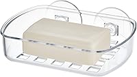 iDesign Clear BPA-Free Suction Soap Dish Holder - Open Draining Bar Tray for Shower Sink Tub, 5.25x4x2 Inch