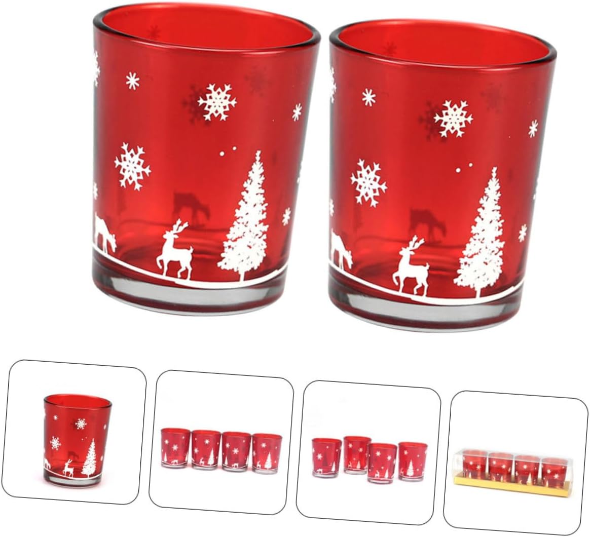 Christmas Candle Holder Set 2pcs Red Glass Festival Candle Cups Decorative for Holiday Table Centerpiece and DIY Xmas Decor