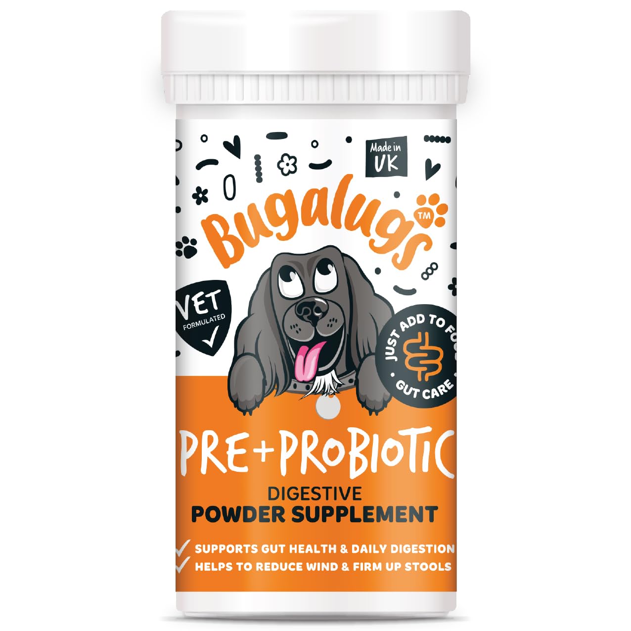 Bugalugs Probiotics For Dogs - Powder, Simple To Add To Food - Complete Daily Digestive Support With Probiotics & Prebiotics For Happy Healthy Dogs (80g)