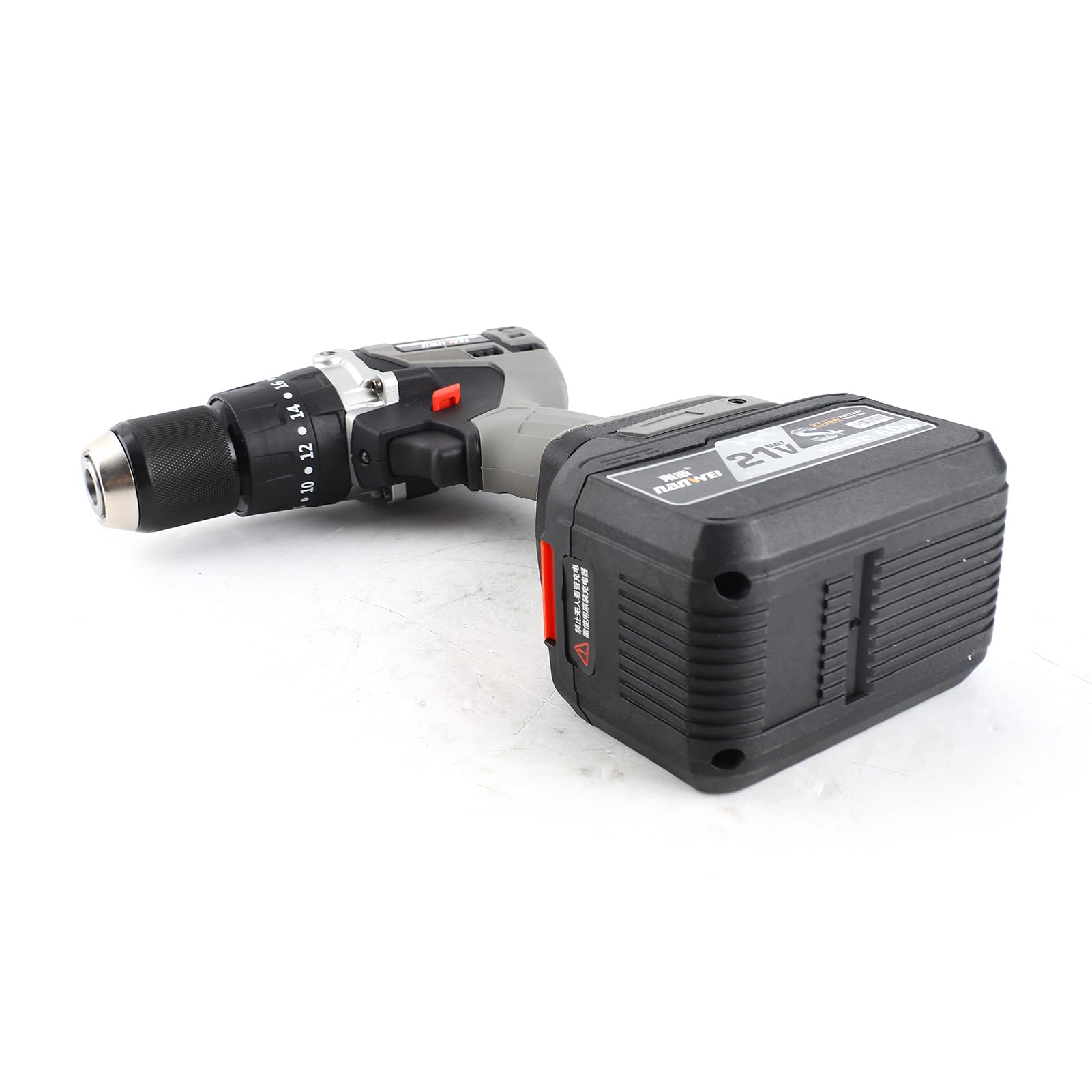 Taladro atornillador inalámbrico HUIOP Taladro atornillador inalámbrico Paquete de 2 baterías 21V 6.0A Par máximo 200N.m Portabrocas sin llave de metal de 1/2 pulgada 20 + 3 posiciones 0-1550RMP Desto