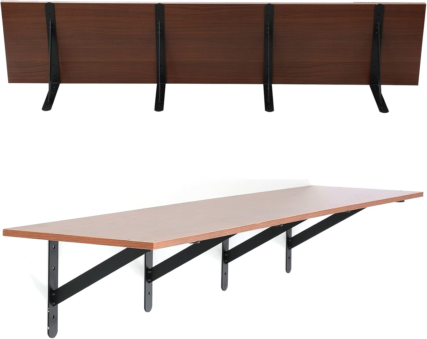 Countertop Support Brackets 12 Inch, Heavy Duty Black Shelf Bracket, Wall Mounted Shelving Joint Angle Solid L Brackets for Bar Tops Cabinetry Table Desk