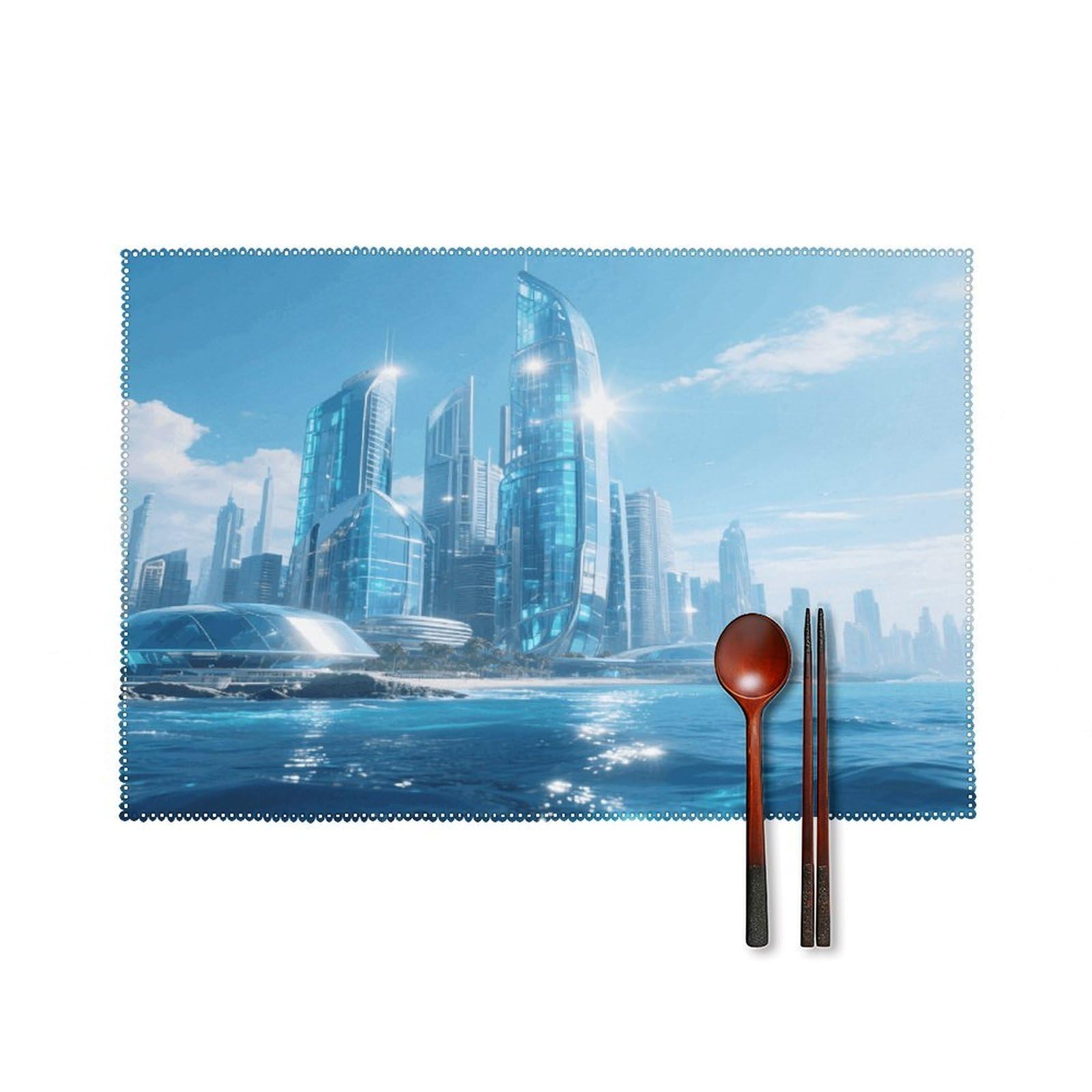 Ocean City Placemats Set of 4 Heat Resistant Non-Slip Place Mats for Dining Table Washable Placemat Wipeable Dining Table Mat Canvas Place Mats Dining Table Decor