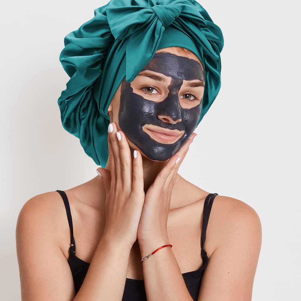 DRESHOW Cuffia con Treccia di Raso per Donna Cuffia di Seta per Dormire Cuffia per Dormire con Fascia Elastica Cuffia da Notte per Capelli Ricci Lunghi Locs