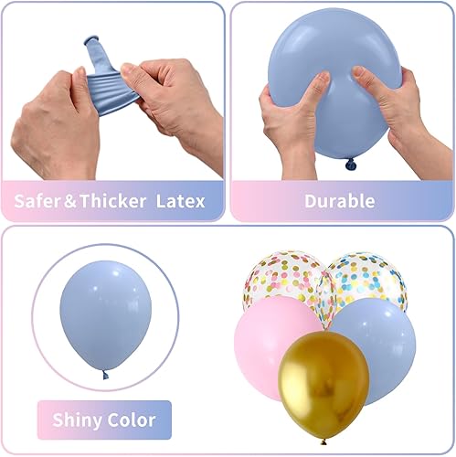 Miniatura 10 de Globos azules y blancos, juego de 60 globos azul claro y blanco con confeti azul metálico, globos azul perla blanca perla de 12 pulgadas para baby