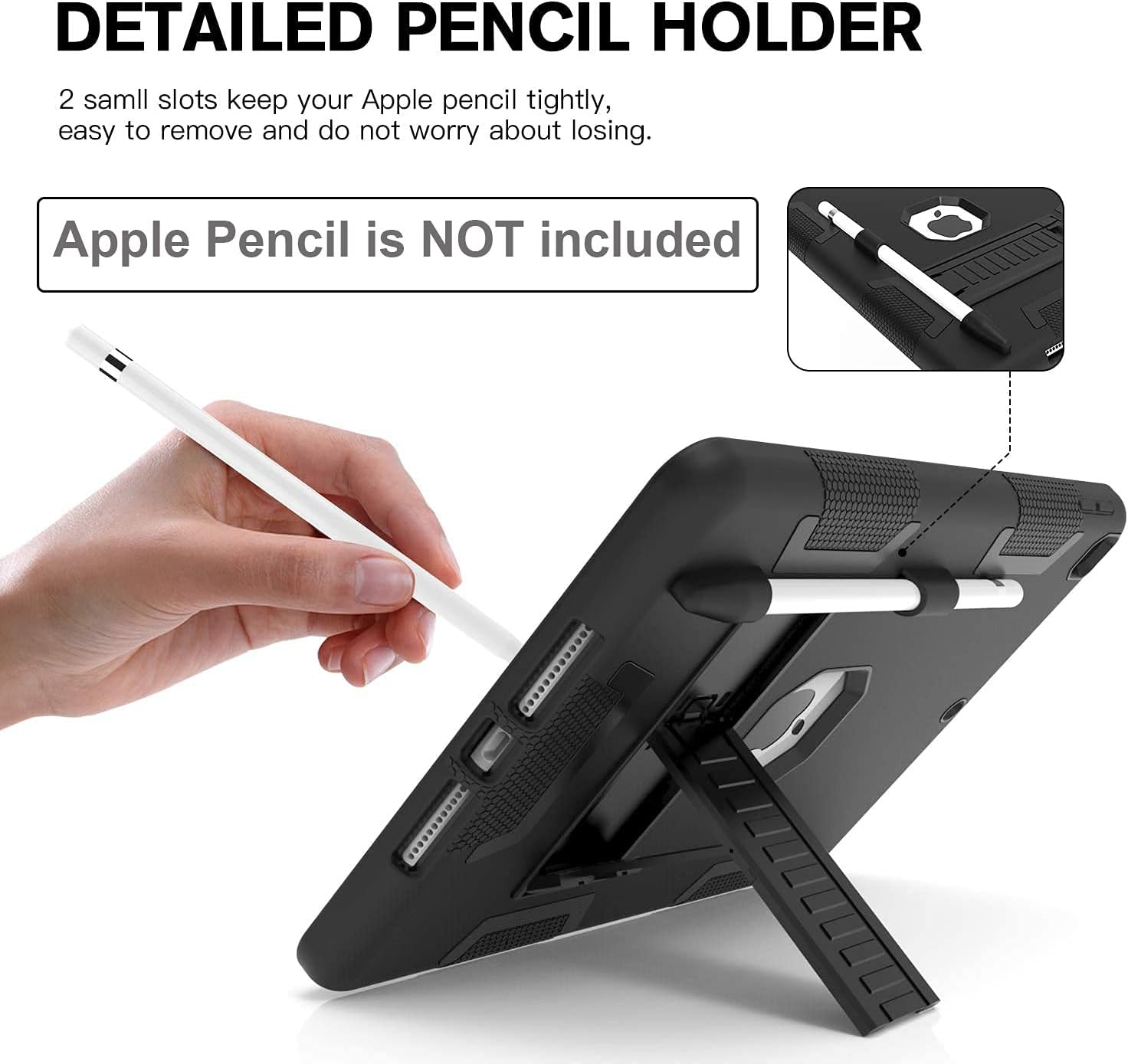 CCMAO iPad 9th Generation Case, iPad 8th/7th Generation Case, Hybrid Three Layer Armor Shockproof Drop Protection with Kickstand [Pencil Holder] Case for iPad 10.2 2021/2020/2019 (Black)