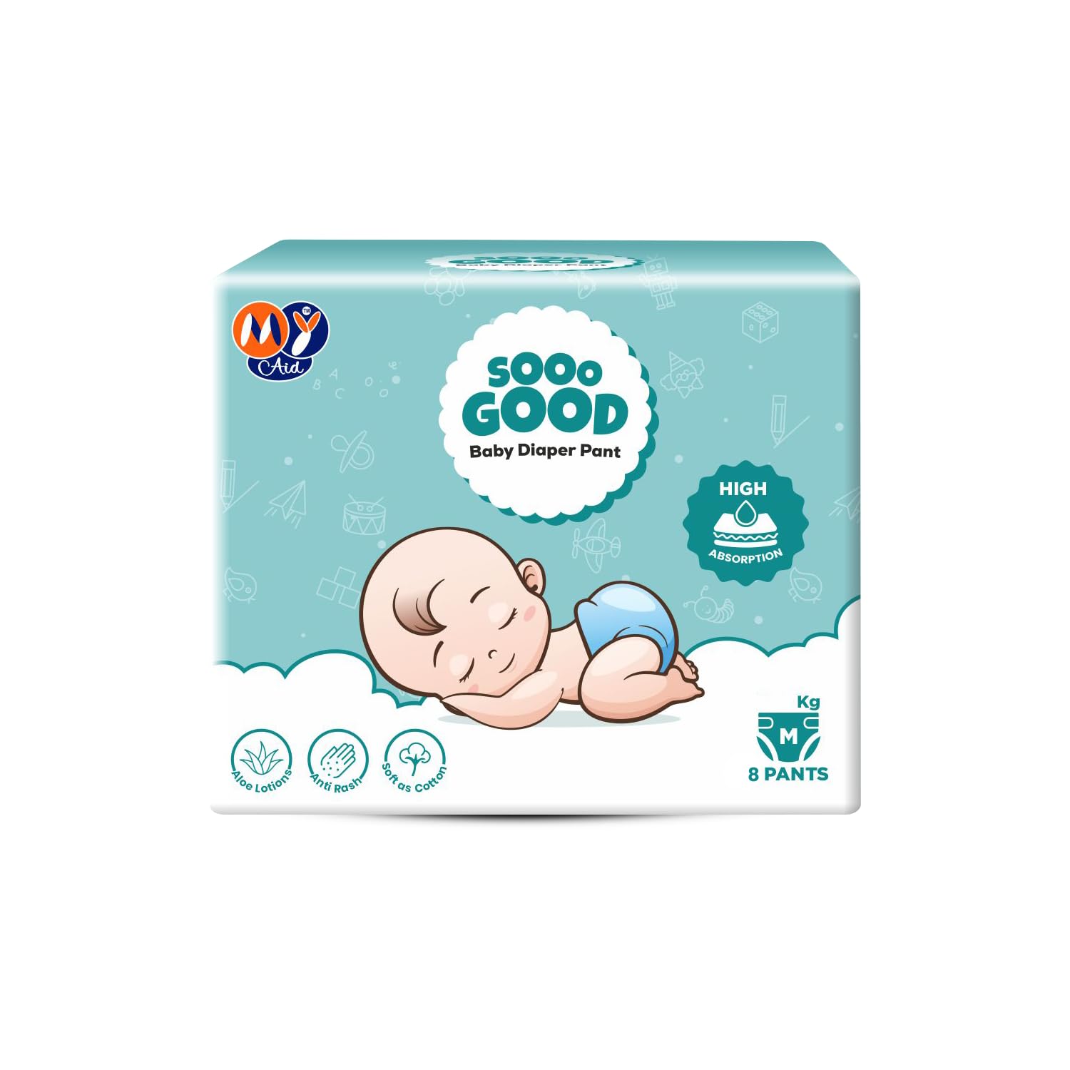 MYAID High Absorption Sooo Good Baby Diaper Pant, M Size (7-12 kg), 8 Pant - (Pack of 1)