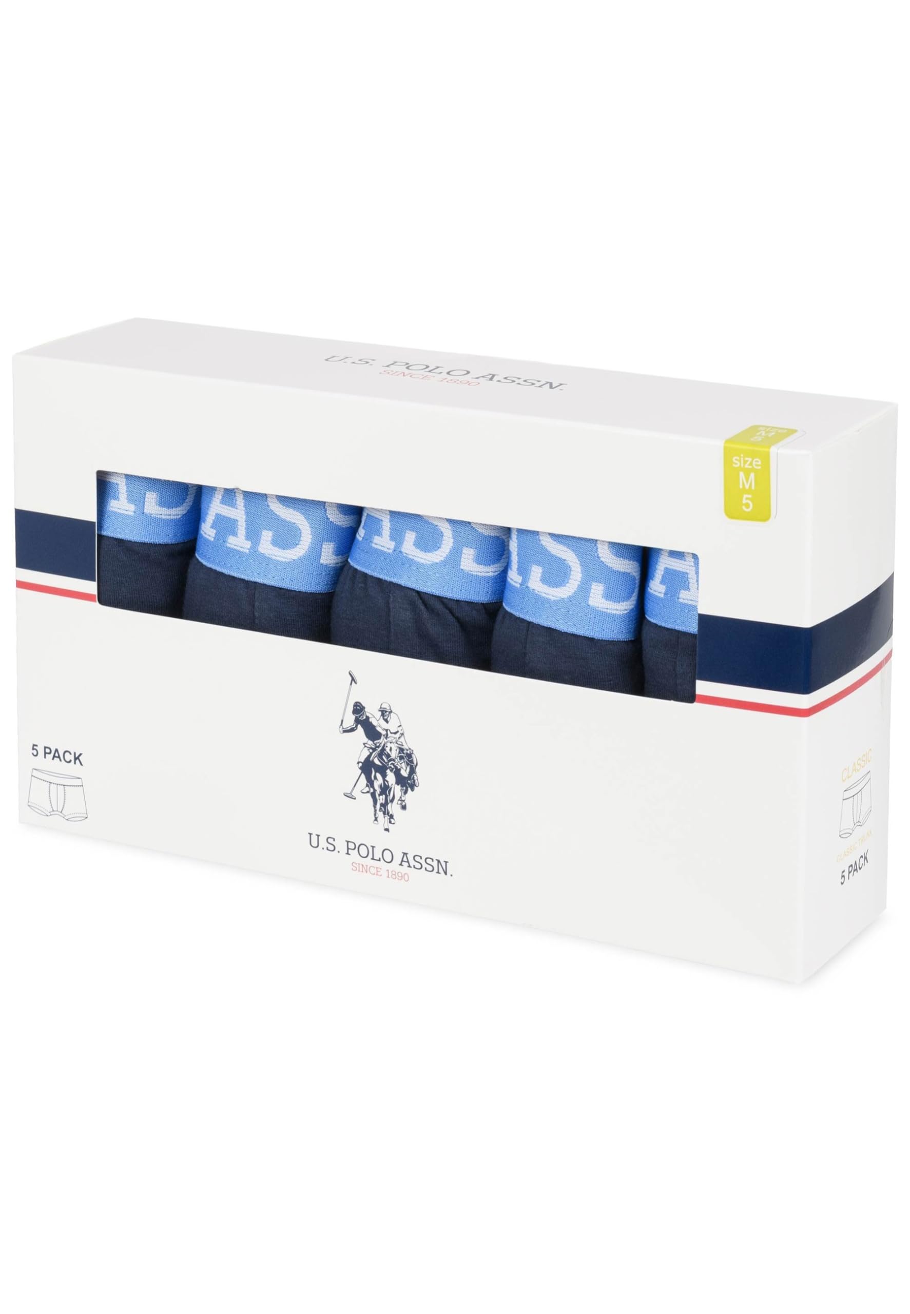 U.S. POLO ASSN. Męskie bokserki (M-3XL) w sportowym opakowaniu, 5 sztuk, miękka mieszanka bawełny - P008