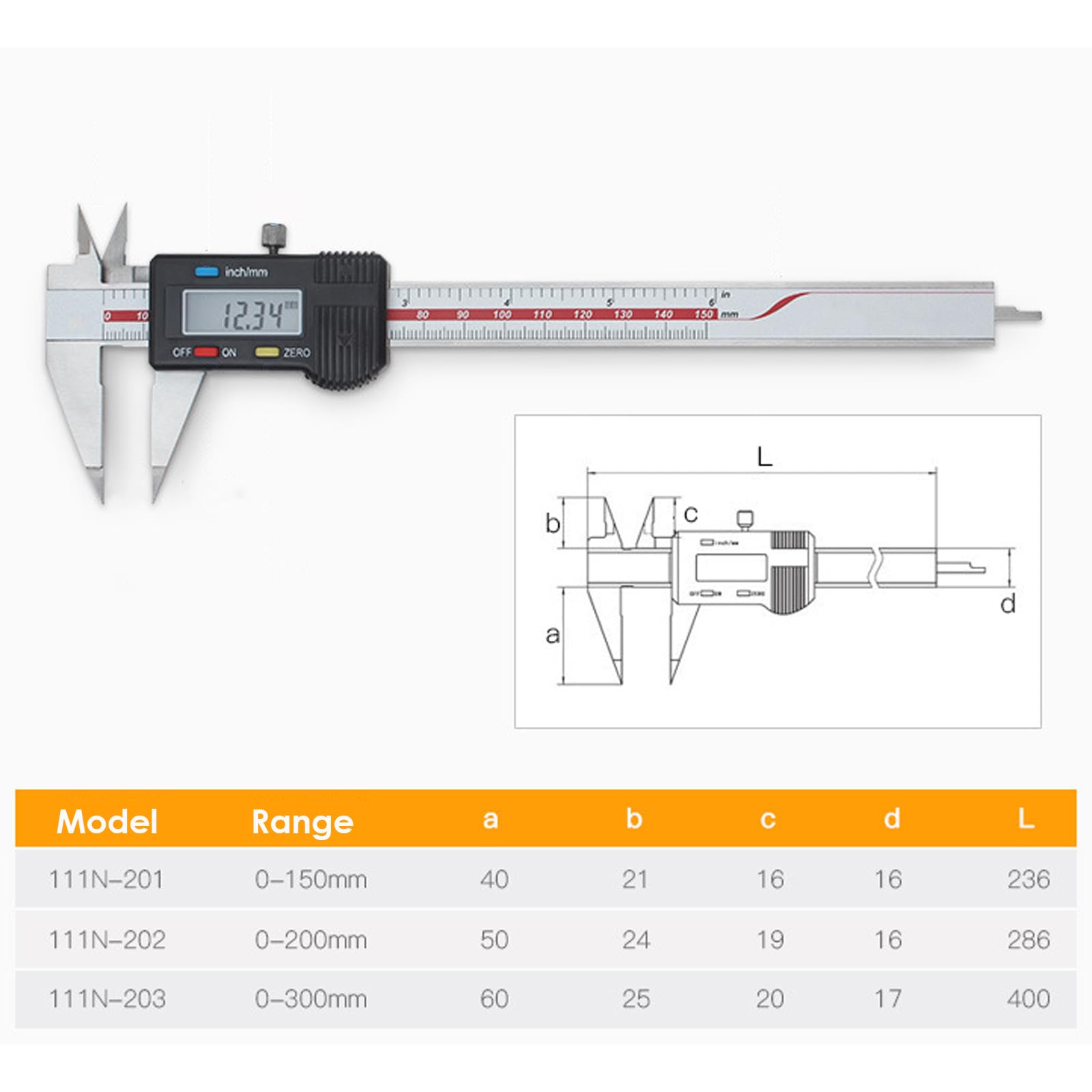 Digital Messschieber 200 mm - mit Spitzem Schnabel, Metrisch/imperial, Aus Rostfreiem Stahl, Gehärtet, LED Display Industrielles Testinstrument Messwerkzeuge