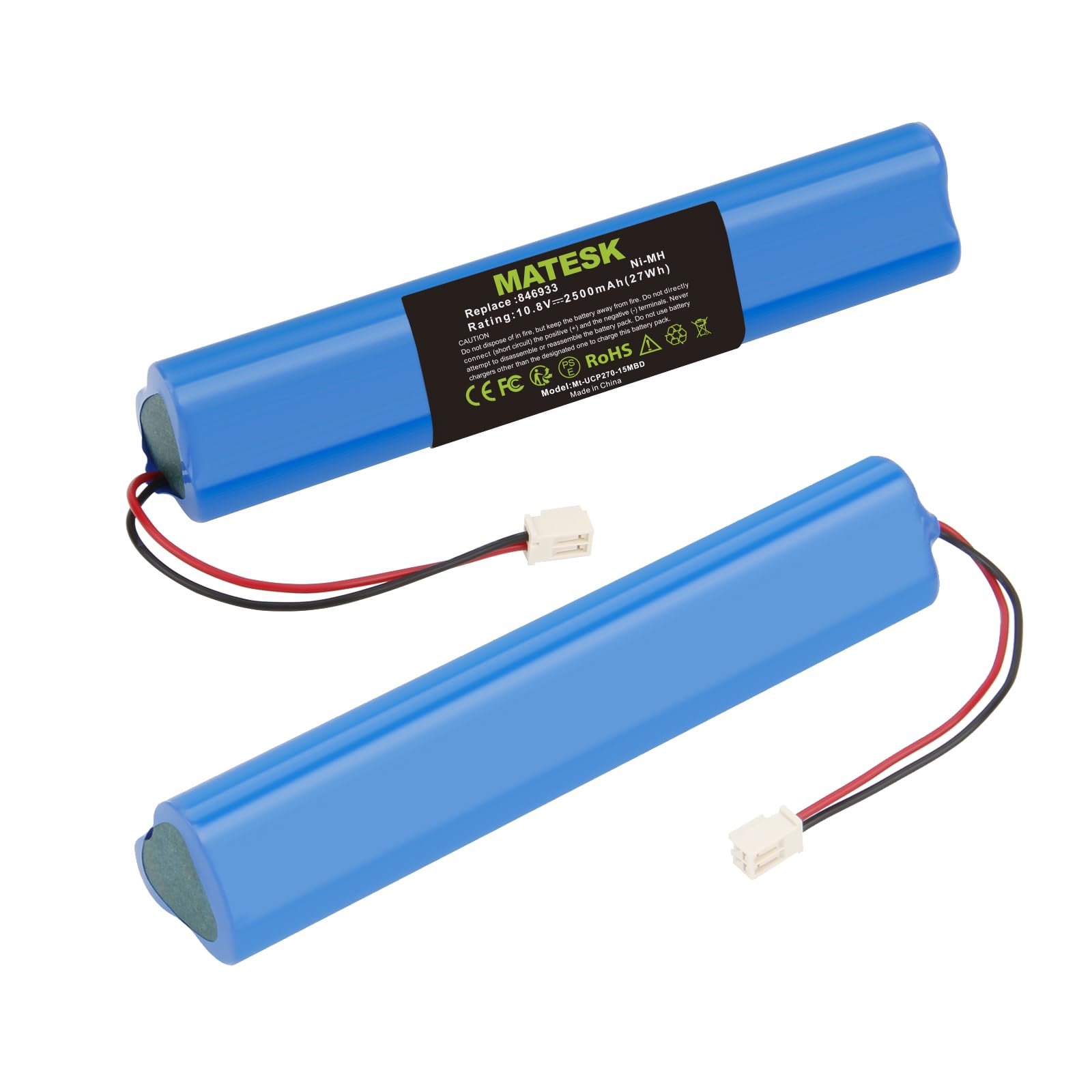 10.8V 2500mAh NI-MH Batterie pour Velux 946933 avec câble et Prise, pour Velux Entraînement Volets Roulants, Volets Roulants Solaires, Volets Roulants Solaires SSL, 846933 946930 (2 pièces)