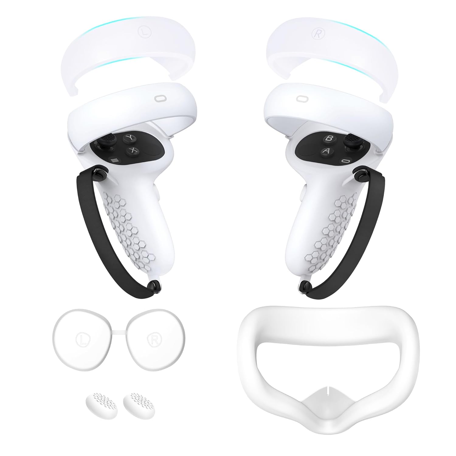 YOMSJREX VR Accessories Bundle Compatible with Quest 2 Accessories, 8 in 1 Set Controller Grips Cover, Face Cover with Lens Cover VR Shell Cover, VR Accessories Protection