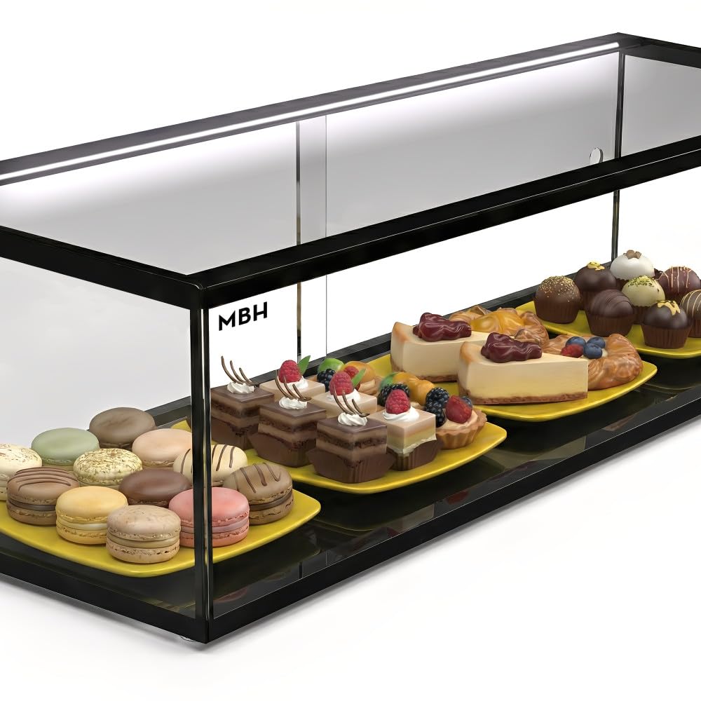 MBH - Neutrale Aufsatzvitrine 55x33 cm, gerades ESG-Sicherheitsglas, 1 Etage, mit LED-Beleuchtung, rückseitige Schiebetüren, für Bar, Café, Restaurant, Gebäck und Konditorei.