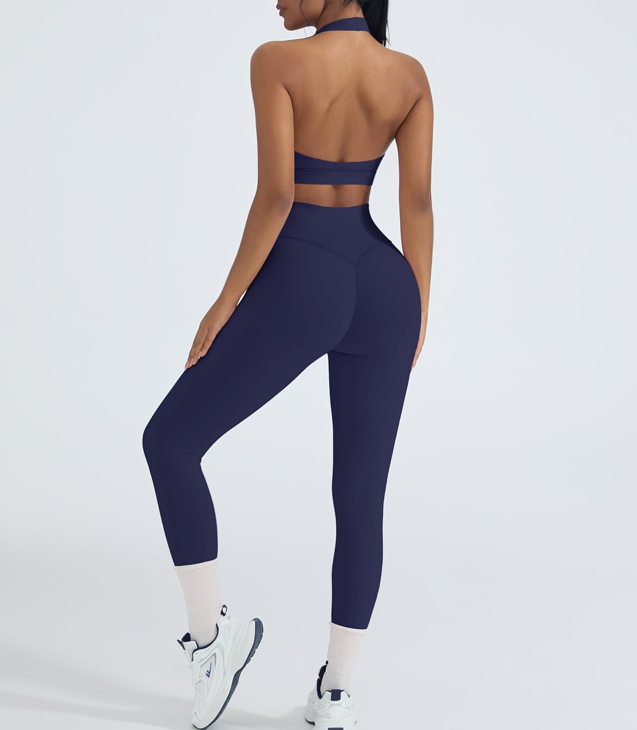 OMKAGI 2 Piece Workout Sets for Women Halter Sports Bras Gym Sets Booty Leggings Outfits - Image 7