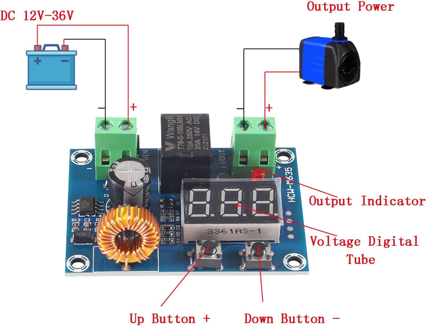 2 Pack XH-M609 Low Voltage Cutoff Module 12V-36V Digital Display Battery Undervoltage Protection Switch Over Discharge Disconnect Relay for Lithium and Lead-Acid Battery Charging Systems - Image 3 thumbnail