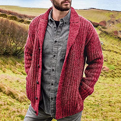 ADHOWBEW Sweaters for Men Shawl Collar Cardigan with Pockets Winter V Neck Warm Fall Casual Button Down Long Sleeve Coat2