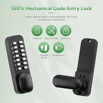 Mechanical Keyless Single-Sided Keypad Entry Door Handle Lock,Black