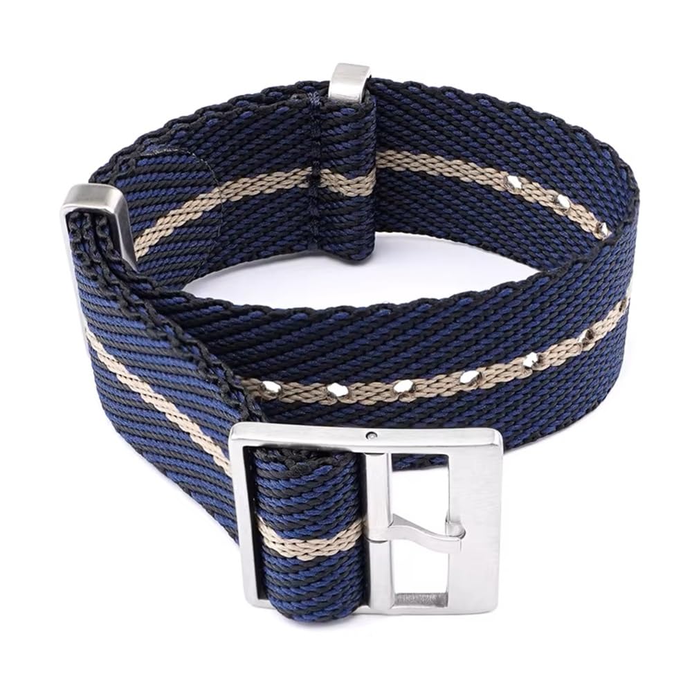 RYO101 Woven Watch Band, Military style, Adjustable Metal Buckle (Blue rice, 20mm)