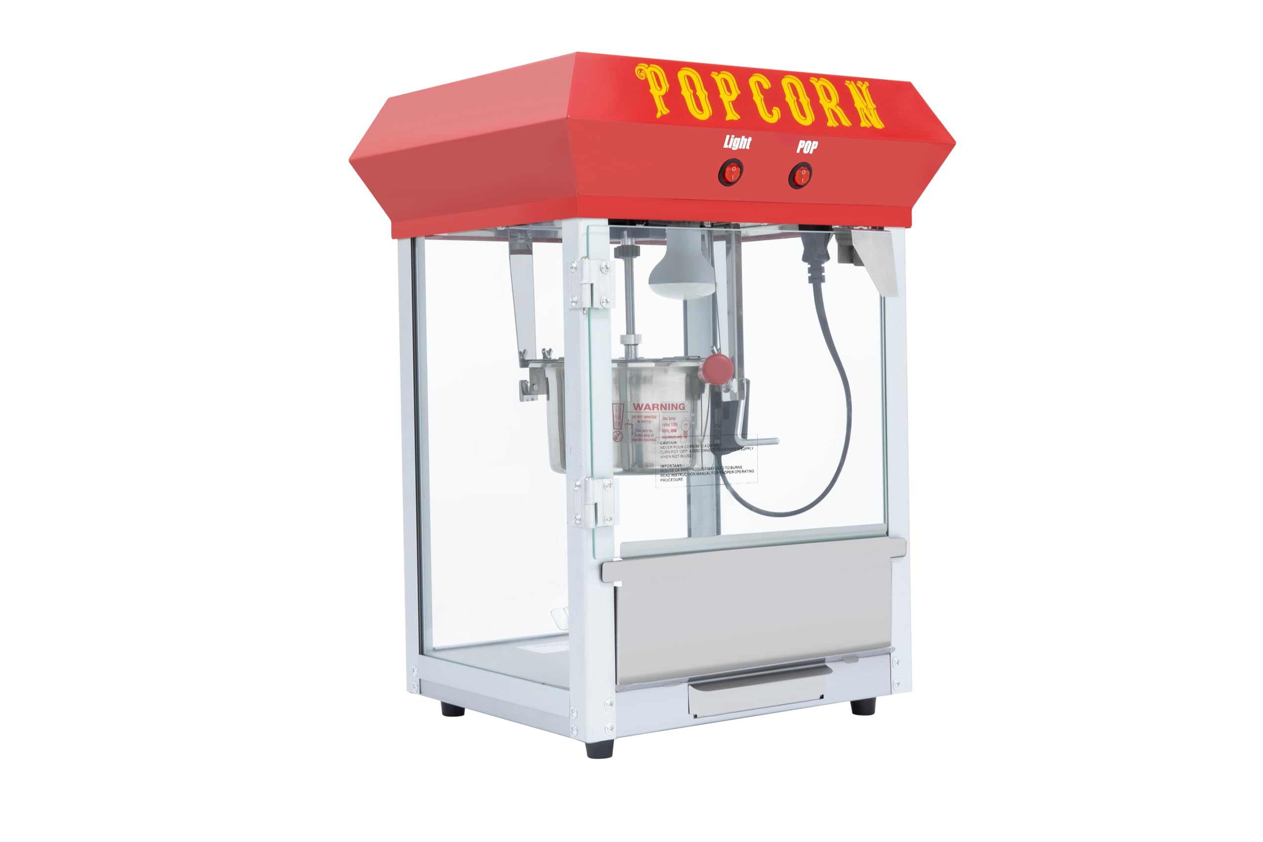 Popcorn Machine with Cart Wheels Popcorn Maker with Stainless Steel Kettle Popcorn Popper for Home, Theater, Parties (8OZ, Red)