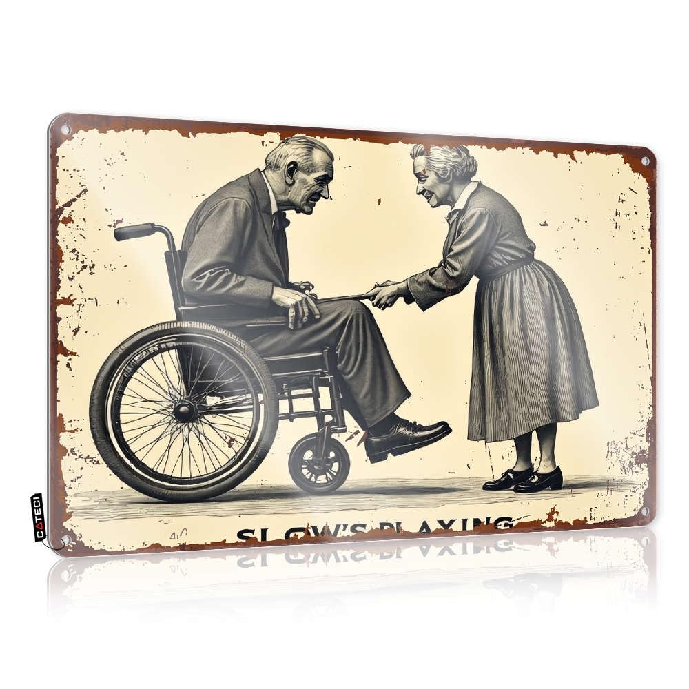 A Woman Helps An Elderly Man In A Wheelchair. Plaques Decore | Classy Case Decorative Wall Art(30X40CM)