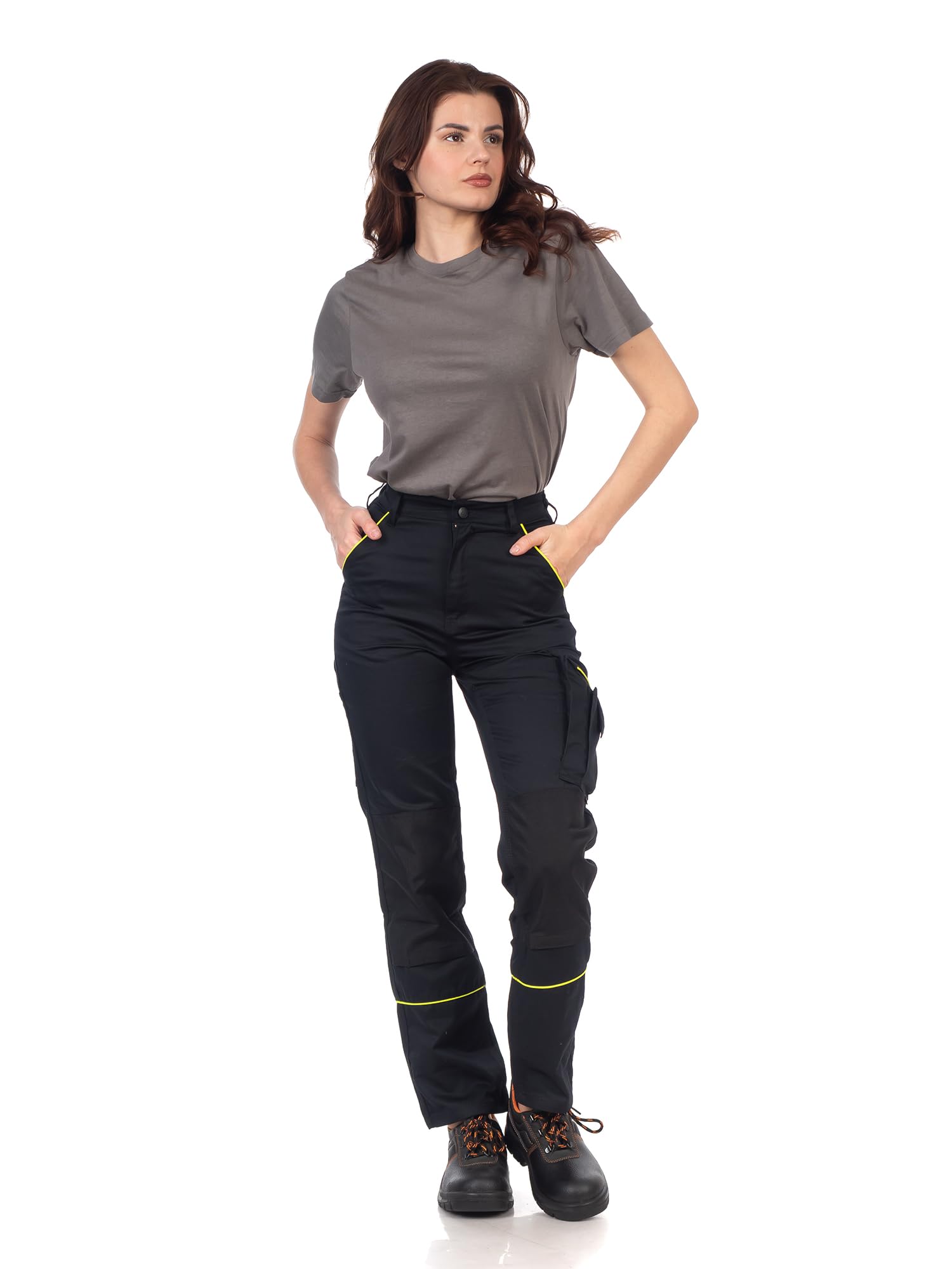 DINOZAVR Fortum Pantalon De Travail Femme Coupe Slim - Pantalon Cargo avec Ceinture Élastique, 2 Poches Avant Et Arrière, Poche À Outils, Renforts Aux Genoux Et Cordura, Poche Cargo