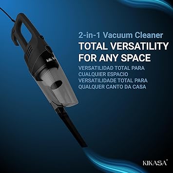 Kikasa Aspiradora Vertical con Cable sin Bolsa 2 en 1: Vertical y de Mano, Ligera y Potente 17 kPa, 600W, Depósito Transparente 1000 ml, Radio de acción 5,5 Metros, Incluye Accesorios, Filtro Lavable4