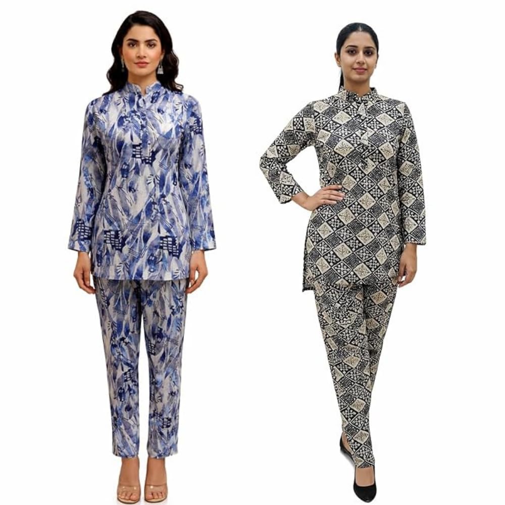 Women Multicolor Floral Printed Co-ord Set Combo | Top & Pant 2 Piece Set | Casual Smart Wear | Trendy Western Modern Matching Outfit | Comfortable Regular Fit For Women-picture-40