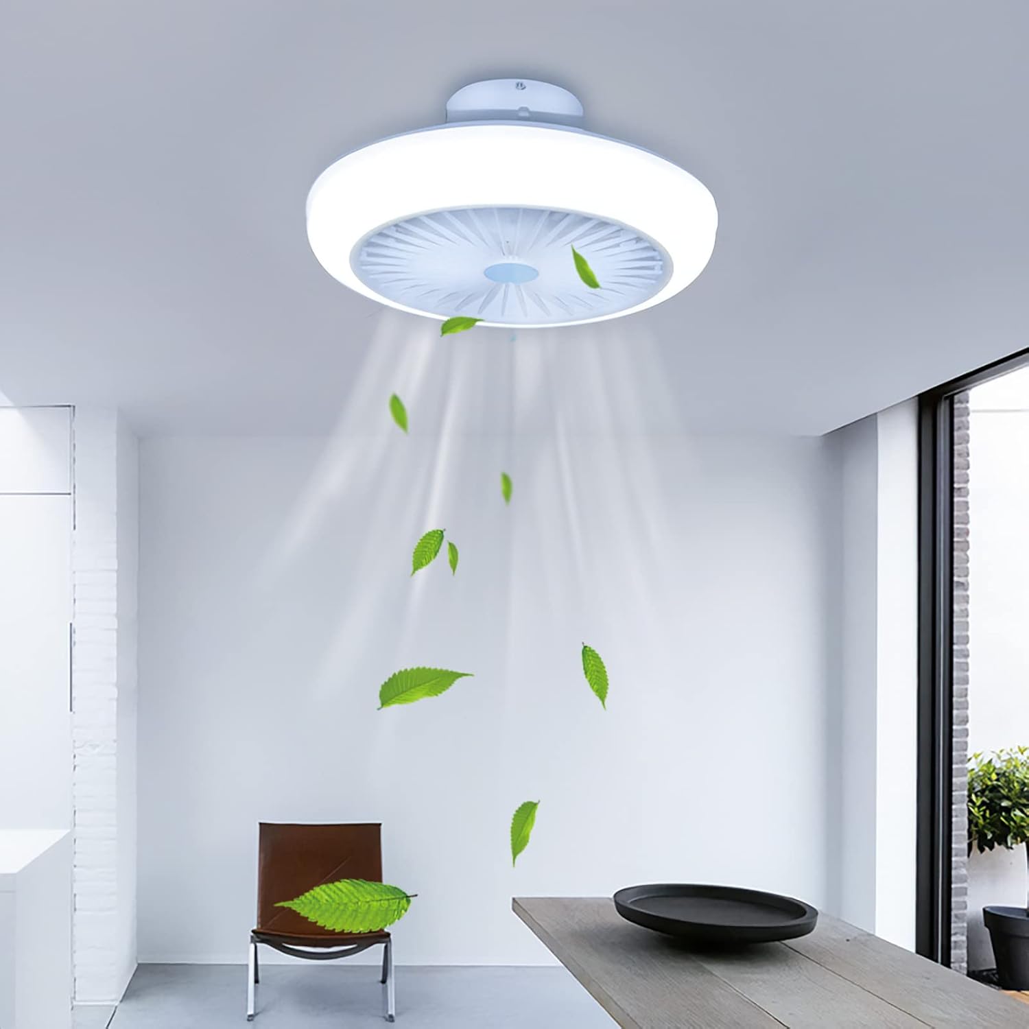 Moderne Ventilateur De Plafond Avec Lampe Et Telecommande Dimmable LED 45CM Mini Lustre Ventilateur Blanc Silencieux 72W Plafonnier Ventilateur Pour Chambre D'enfants Cuisine Salon