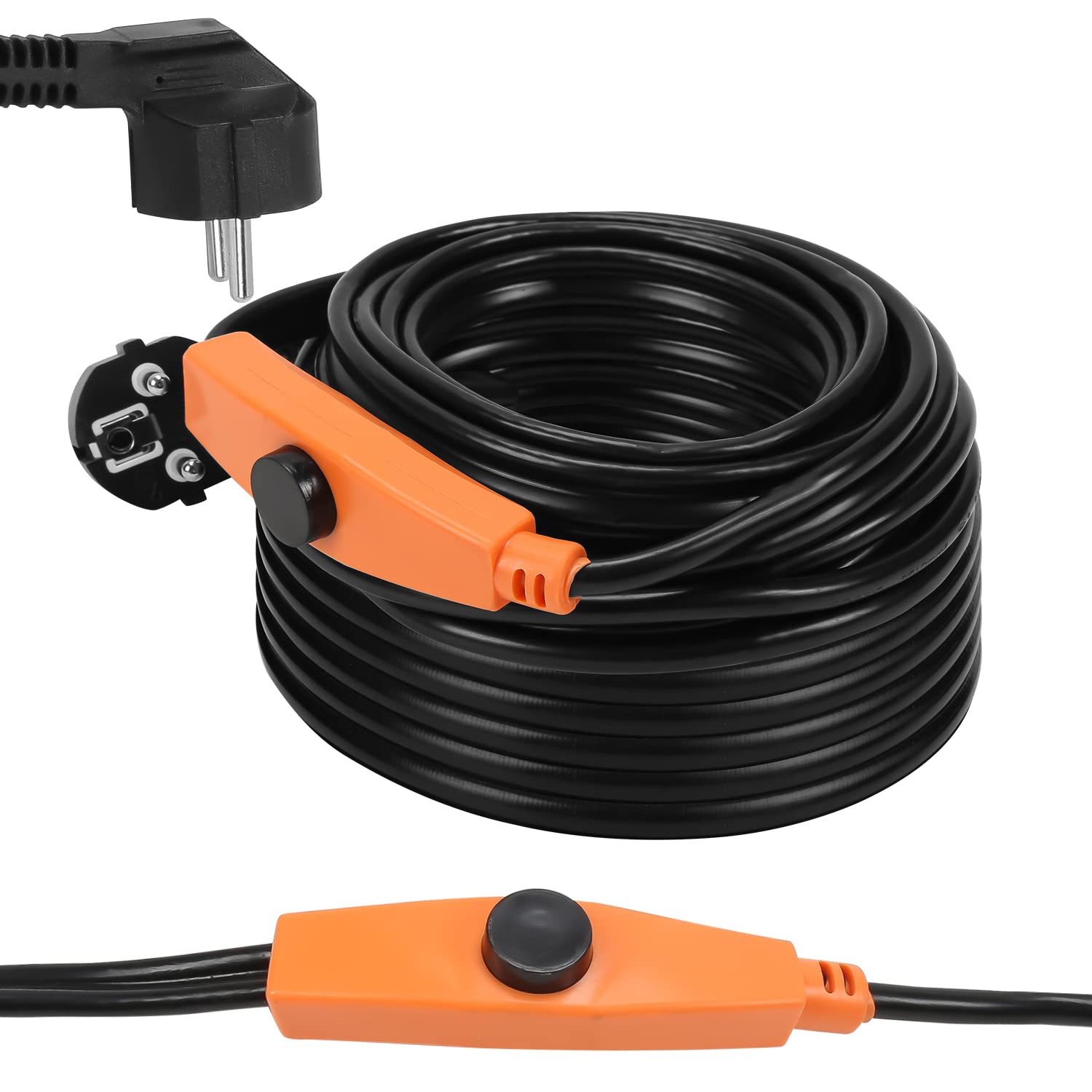 Daromigo 2 m kabel grzejny z termostatem, 32 W, 230 V, IP68, kabel chroniący przed zamarzaniem, ogrzewanie rurowe z automatycznym wyłącznikiem 16 W/M, taśma grzewcza do rur wodnych w domu, basenie,