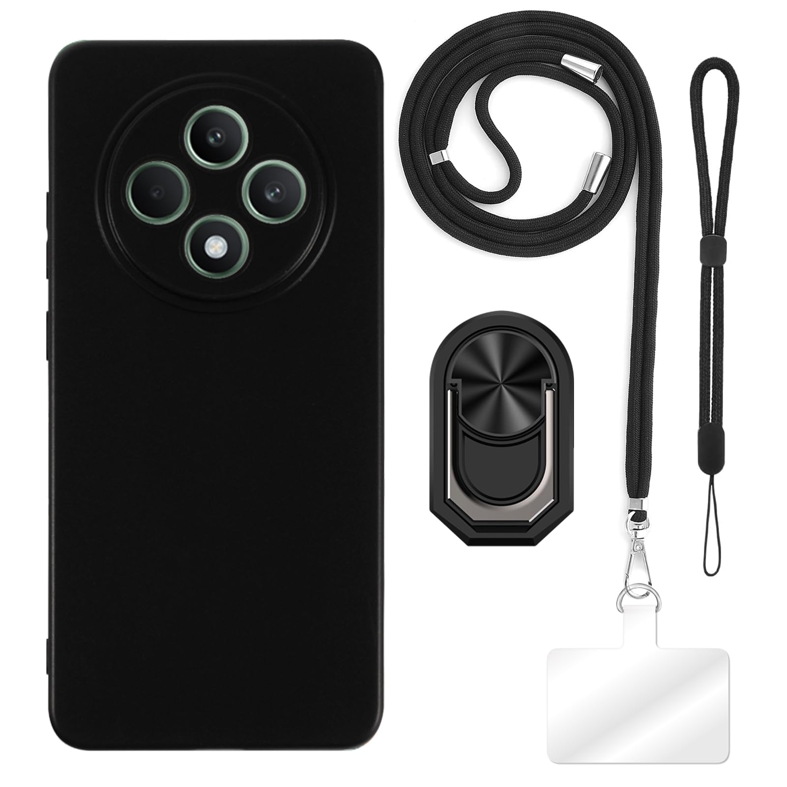 ESACMOT Custodia progettata per OPPO Reno 12 Pro 5G Global (17 cm) + tracolla regolabile e cordini da collo, cinturino da polso morbido e supporto ad anello stile Mecha con cavalletto