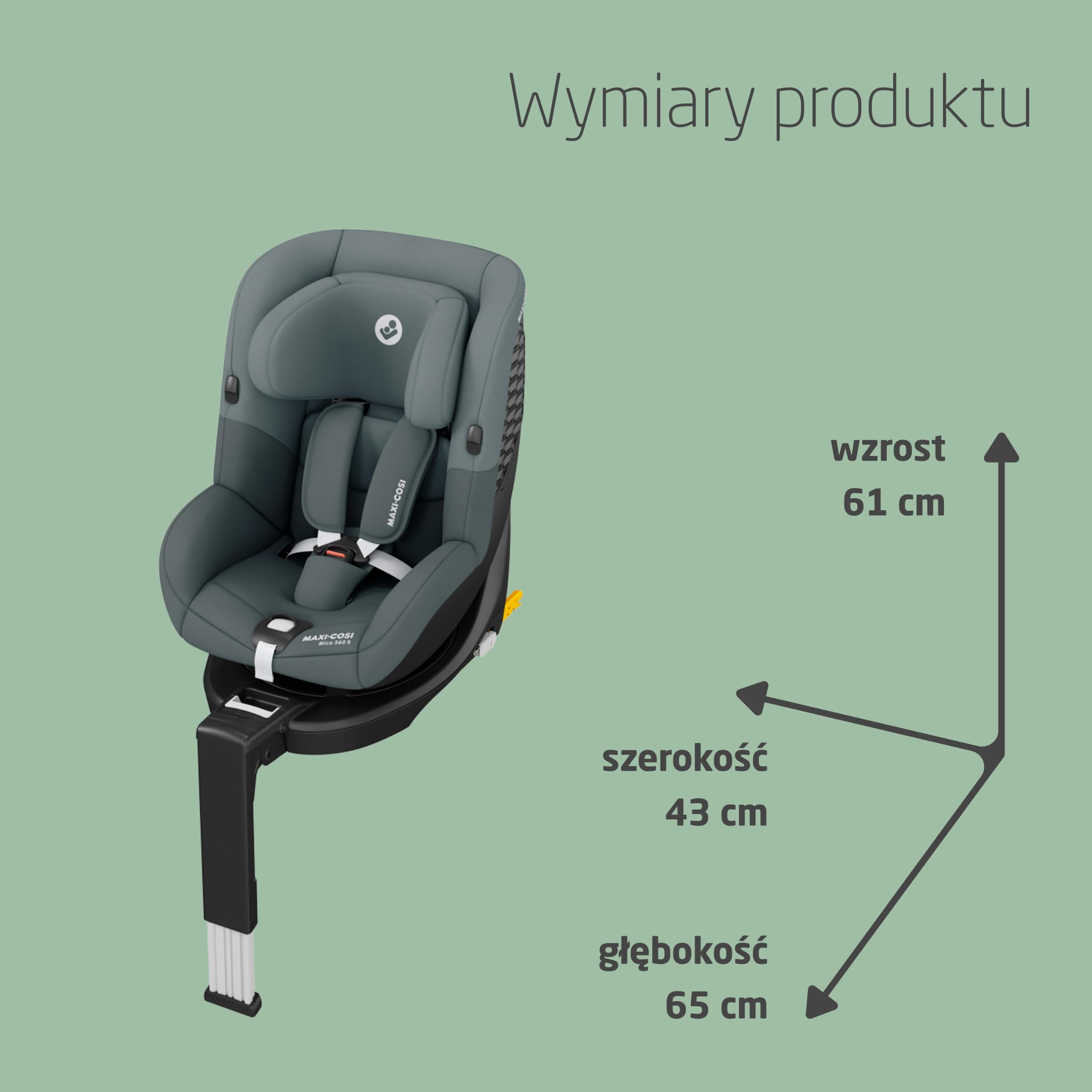 Maxi-Cosi Mica 360 S, Fotelik samochodowy obrotowy 360, 3 miesiące–4 lata (61–105 cm), Obracanie FlexiSpin, 5 pozycji odchylenia, Ochrony G-CELL, Zaczepy na pasy uprzęży Easy-in, Tonal Graphite