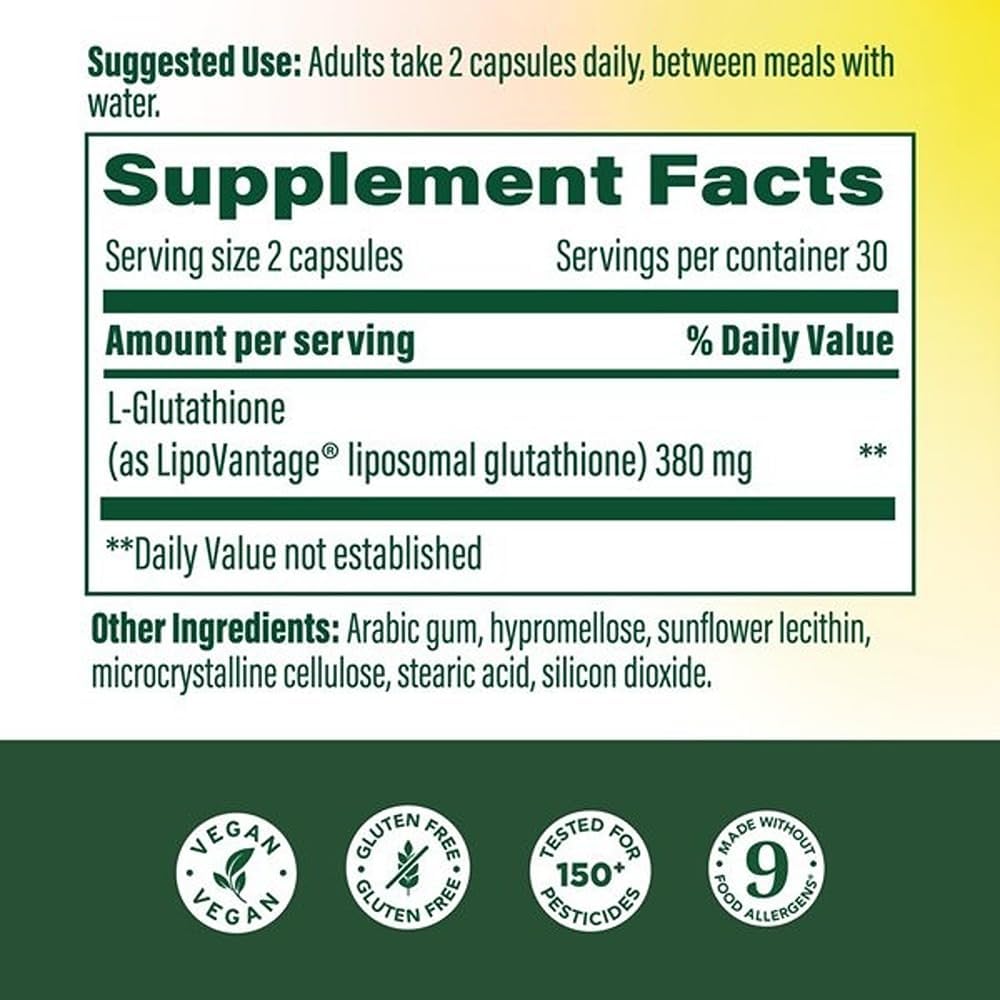 MegaFood High Absorption Liposomal Glutathione Supplement - Liver Detox & Powerful Antioxidant Support for Immune, Skin, Brain, and Cellular Health - Gluten Free, Vegan - 60 Capsules, 30 Servings - Image 2