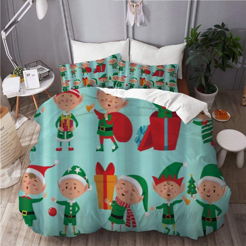 Colcha De Navidad Funda Nórdica Navideña Con Gnomo - 140 X 200 Cm, Reversible Rojo/gris, 100% Algodón, Incluye Funda De Almohada Funda De Edredón Con Gnomo Gonk