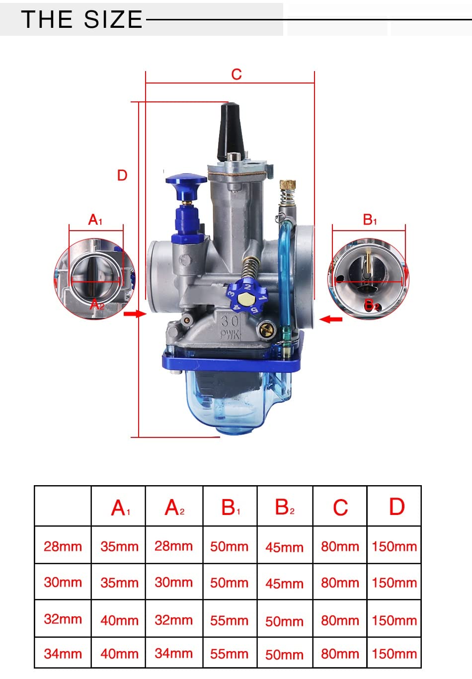Motocicleta para Carburador Keihin 28mm 30mm 32mm 34mm Repostaje De Alta Velocidad 4T PWK Carb Fit 4T 50cc A 300cc Carburador para desbrozadora (Color : 34mm 2)