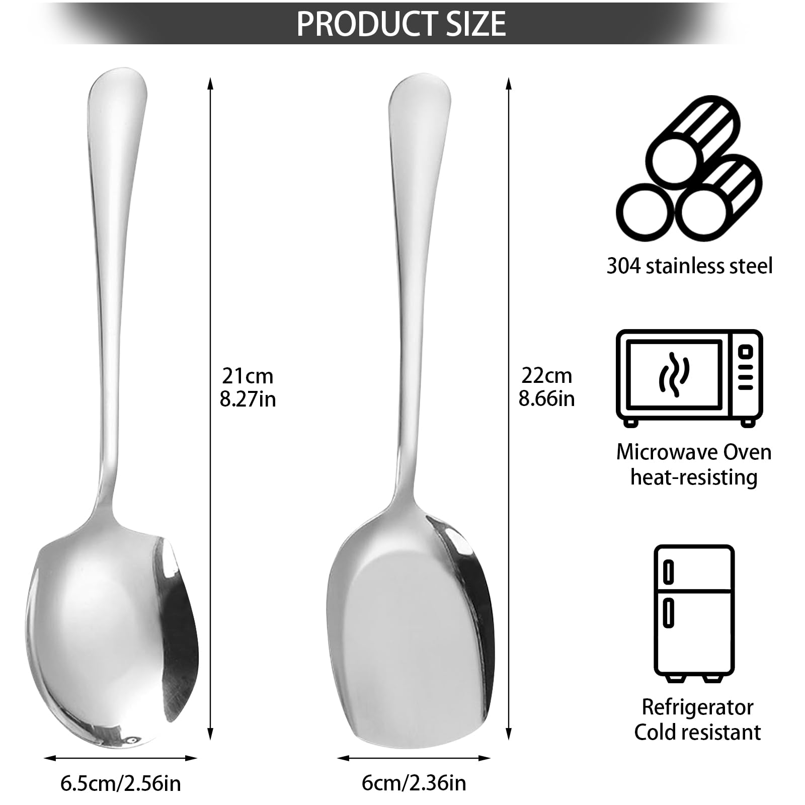 4 Cucharas para Servir, 2 Estilos, Cucharas de Lechuga, Cucharas de Postres, Cuchara de Servicio Hecha de Acero Inoxidable, para Distribución de Comidas en Banquetes, Cafeterías, Mesas de Comedor