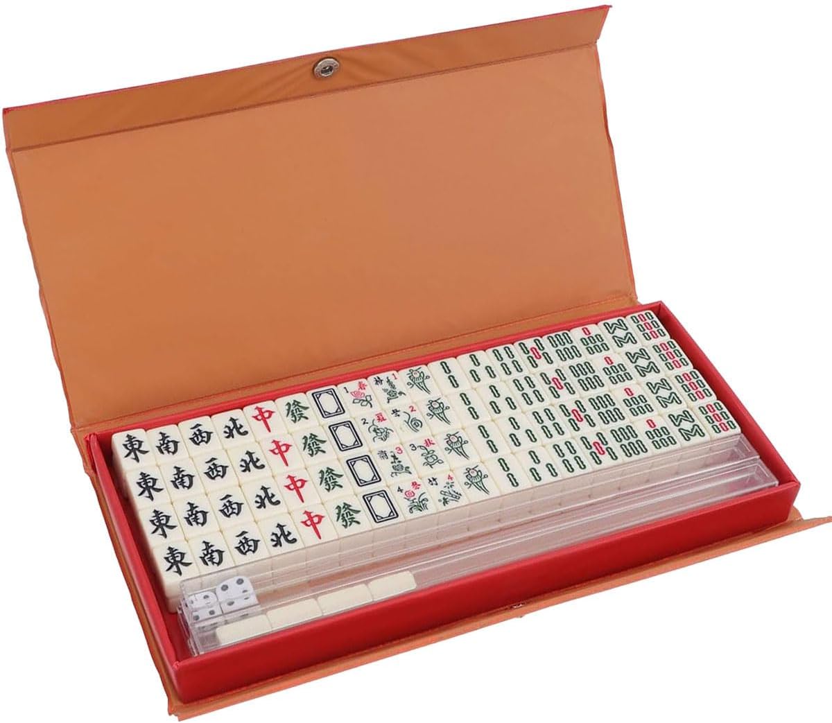 Mini Mahjong Set, 4 Blank Tiles Support More Gameplay, Mahjong Sets with Carrying Travel Case,Mahjong Tile Game,2 Dice 4 Racks (20x14x10mm)