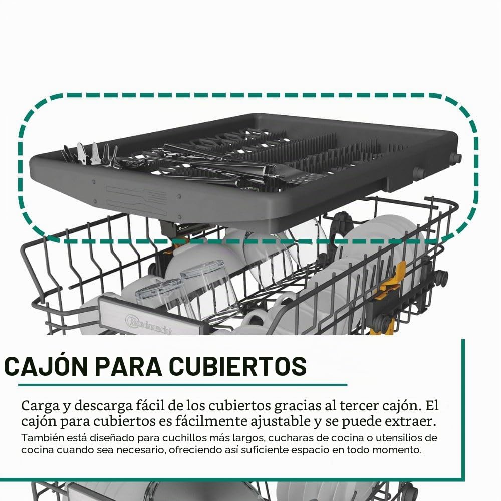Bauknecht BK6IC11BS7LA0 Lavavajillas totalmente integrado (45 cm)/ActiveDry/Programa de sensor/PowerClean/Bandeja de cubiertos/programa de higiene/protección contra el agua/Luz en el suelo/Inicio
