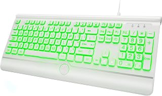 KOPJIPPOM USB Wired Keyboard with Large Print Backlit Keys, 7 Color LED Backlight, Ergonomic Wrist Rest, Spill-Resistant Design, Full-Size Computer Keyboard with Number Pad, for PC Desktop Laptop