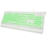 Large Print Backlit Computer Keyboard, USB Full Size Wired Keyboards with 7-Colors Backlight, Wrist Rest, Light Up Keyboard for Windows, PC, Laptop - Easy to See, Easy to Setup