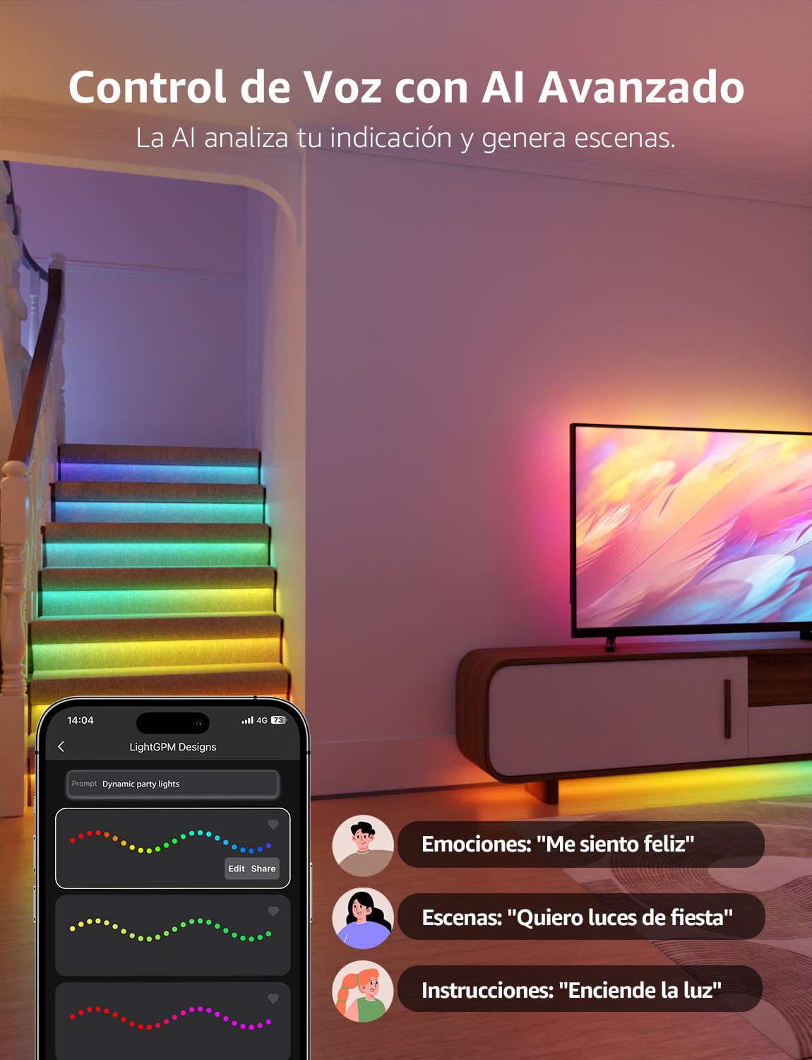 Lepro S2 AI Tira LED 10M RGB, Fonciona con Alexa y Google Assistant, Control de WiFi y Bluetooth y Segmentado, Diseñador de Iluminación AI Personalizado, Sincronización Música, Luz para Fiesta, Gaming