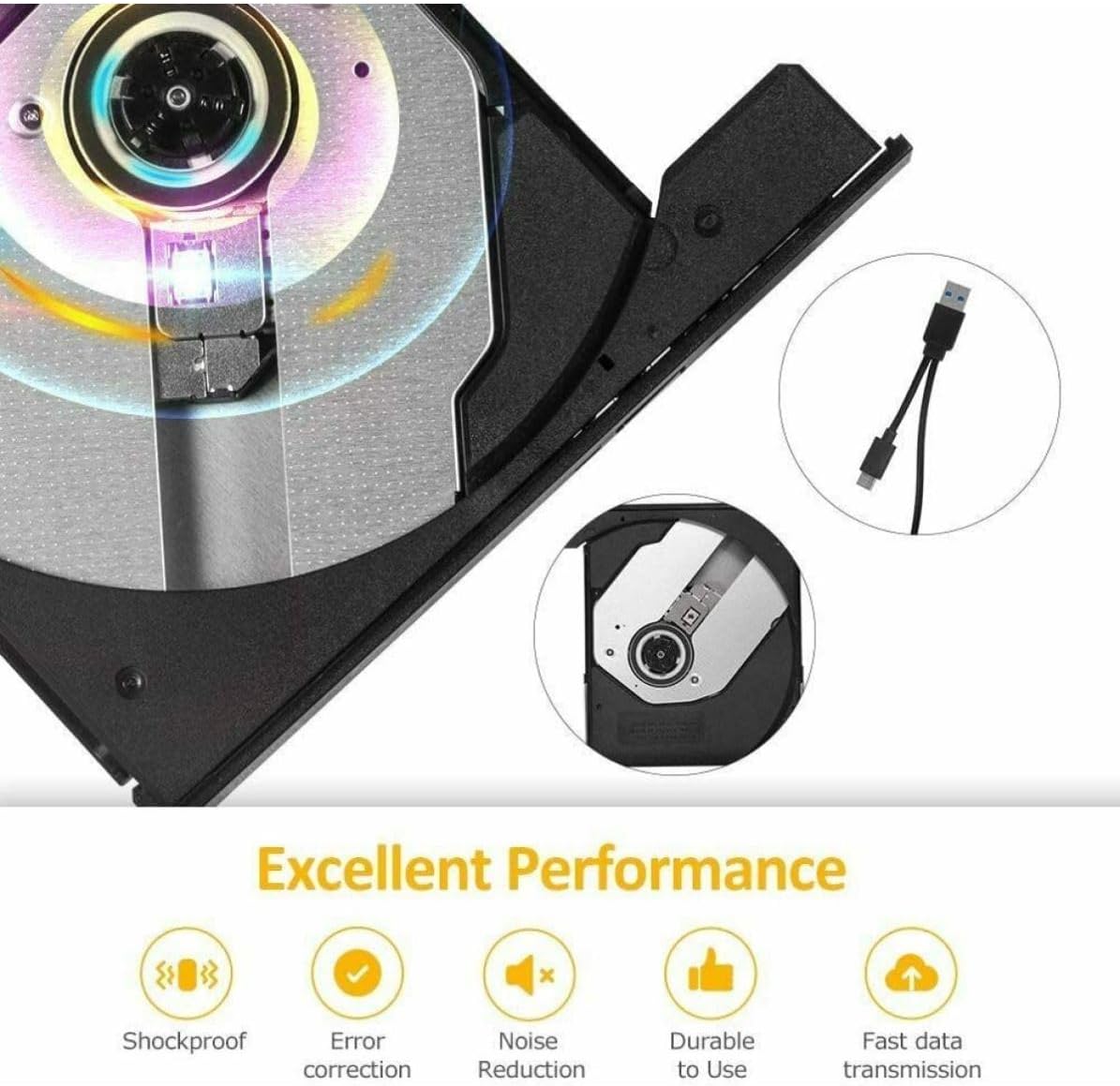Typec External DVD Drive USB 3.0 Portable CD DVD Burner with Abs Material and USB Type-c Interface Compatible with Laptop and Desktop Easy to Use Multifunctional Optical Drive