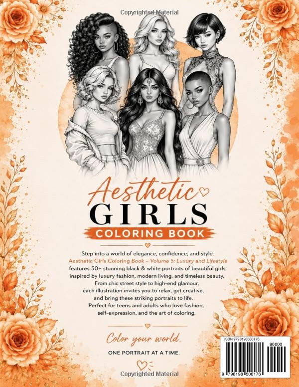 Aesthetic Girls Coloring Book Volume 5 : Luxury and Lifestyle: Beautiful Portraits to Color, Relax & Enjoy | Fashion, Stylish Girls & Elegant Beauty Designs image 3
